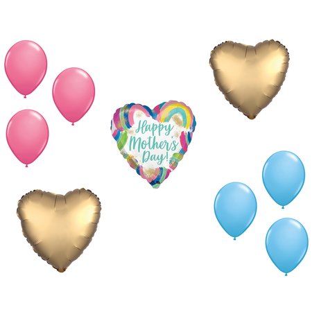 LOONBALLOON Mother's Day Theme Balloon Set, 28 Inch Jumbo Mother's Day Painted Rainbows Balloon, Heart Foil 97777